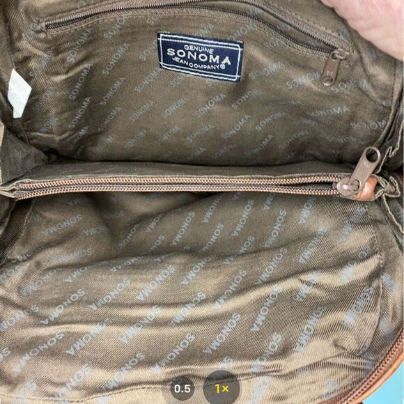 SONOMA Genuine Leather Purse Brown Zippered Pockets Top Handle - Picture 7 of 9